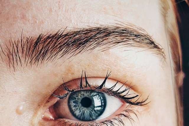 Close-up of a woman's eye and eyebrow, highlighting the clean, well-groomed shape